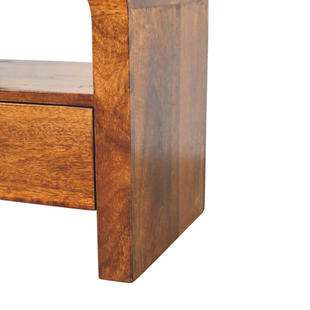 Brown Lacquered Chestnut Solid Mango Wood Darcy Bedside with 1 Drawer & Open Shelf