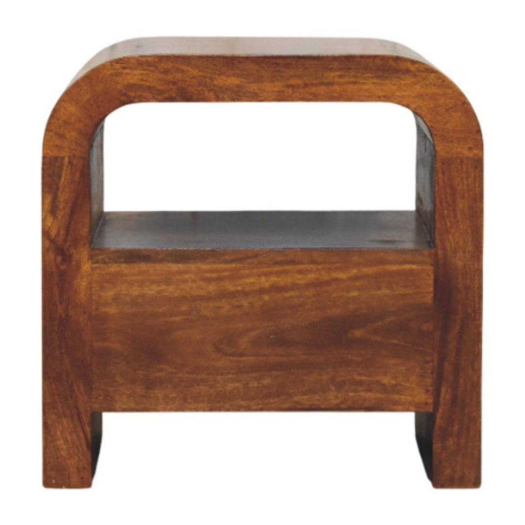 Brown Lacquered Chestnut Solid Mango Wood Darcy Bedside with 1 Drawer & Open Shelf