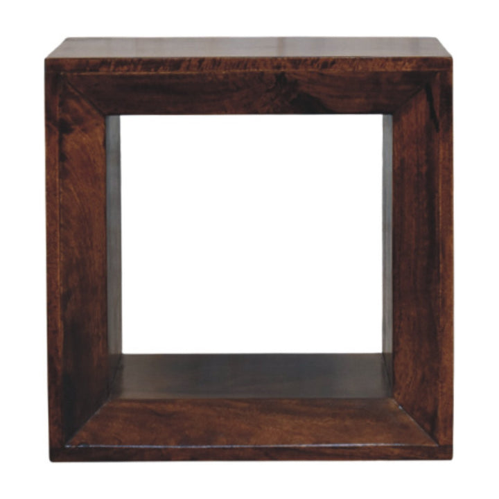 Brown Lacquered California Walnut Solid Mango Wood Solis Open Cube Side Table