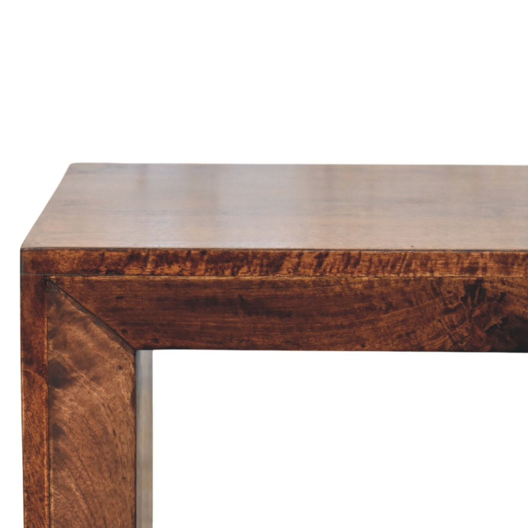 Brown Lacquered California Walnut Solid Mango Wood Solis Open Cube Side Table