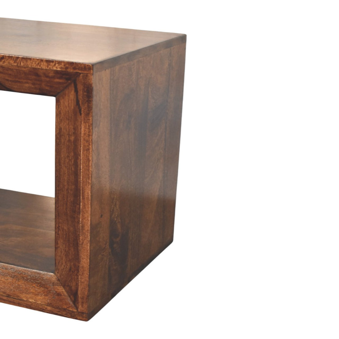 Brown Lacquered California Walnut Solid Mango Wood Solis Open Cube Side Table
