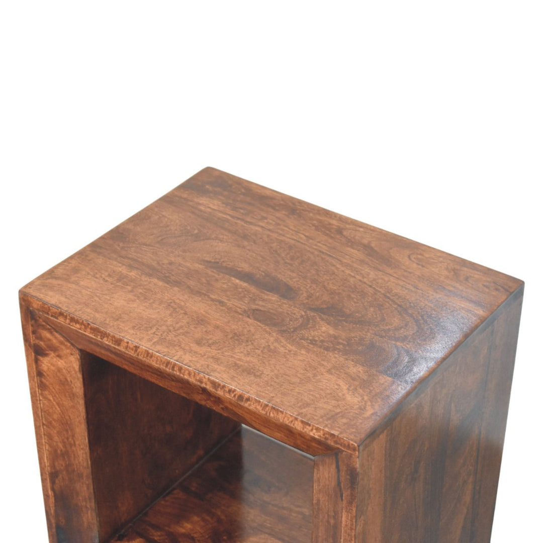 Brown Lacquered California Walnut Solid Mango Wood Solis Open Cube Side Table