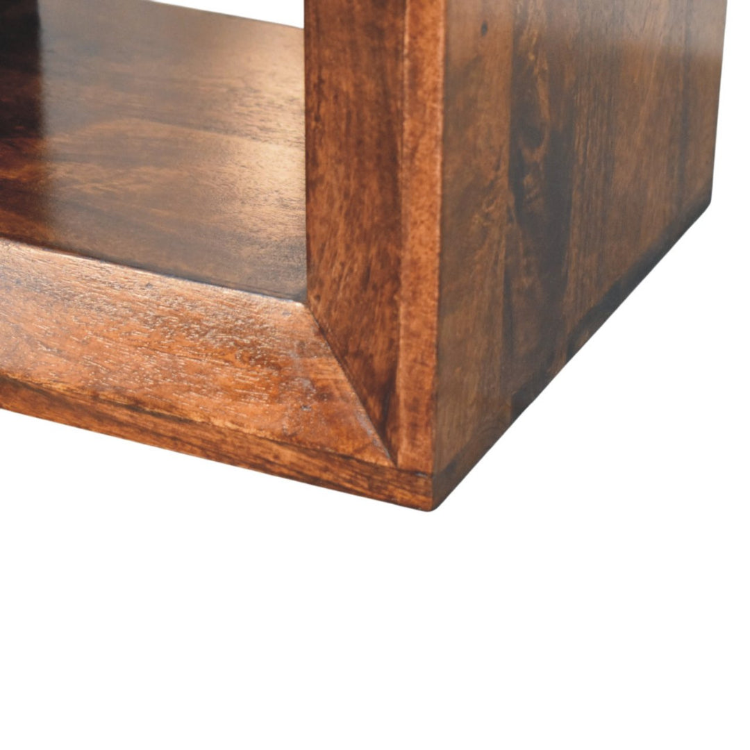 Brown Lacquered California Walnut Solid Mango Wood Solis Open Cube Side Table