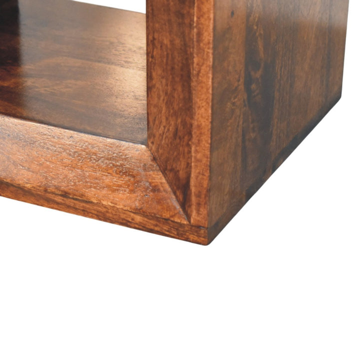 Brown Lacquered California Walnut Solid Mango Wood Solis Open Cube Side Table