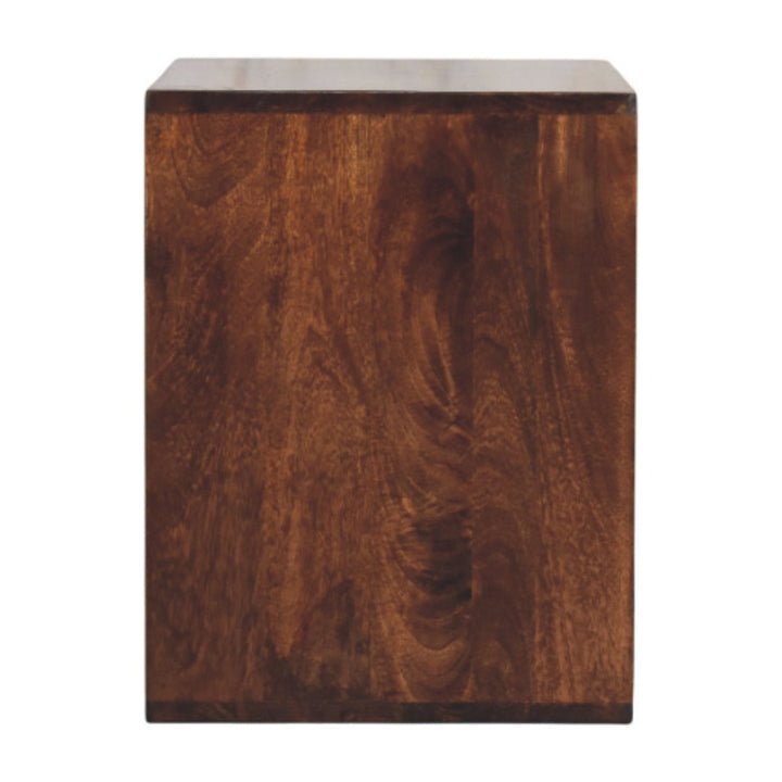 Brown Lacquered California Walnut Solid Mango Wood Solis Open Cube Side Table