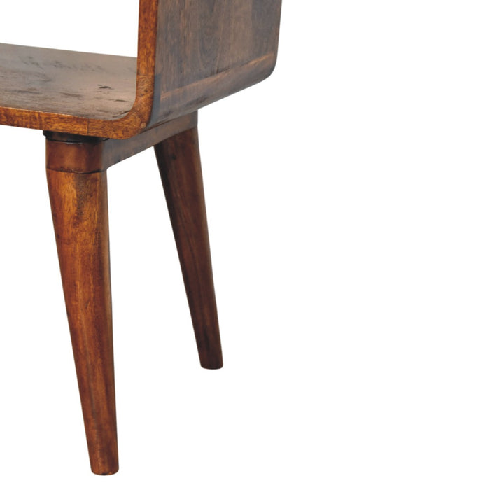 Brown Lacquered Chestnut Solid Mango Wood Avora Nightstand with Brass Knob & Open Shelf