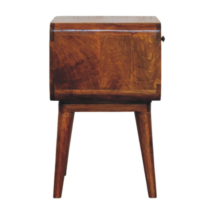 Brown Lacquered Chestnut Solid Mango Wood Avora Nightstand with Brass Knob & Open Shelf