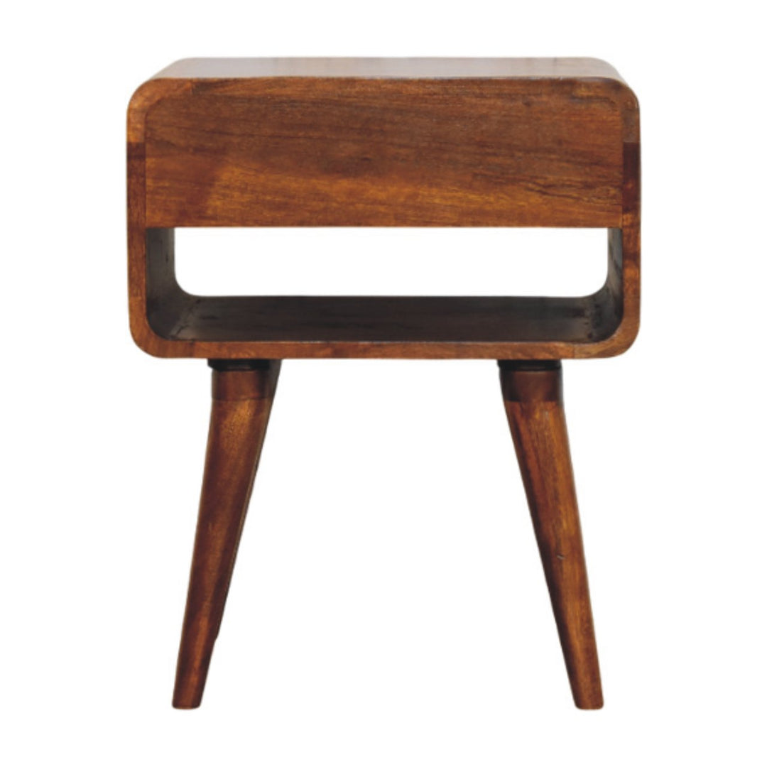 Brown Lacquered Chestnut Solid Mango Wood Avora Nightstand with Brass Knob & Open Shelf