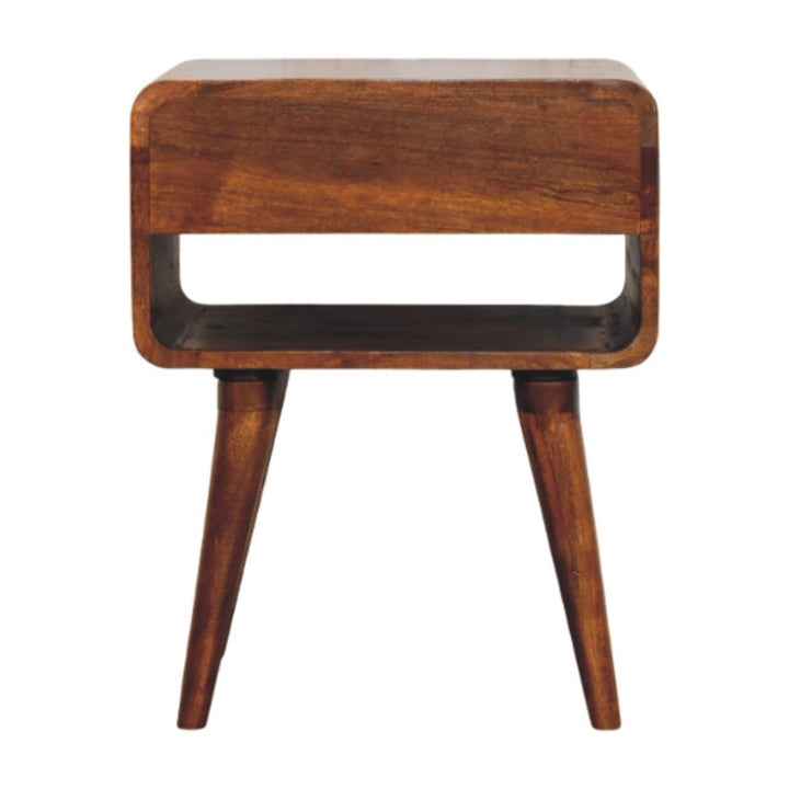 Brown Lacquered Chestnut Solid Mango Wood Avora Nightstand with Brass Knob & Open Shelf