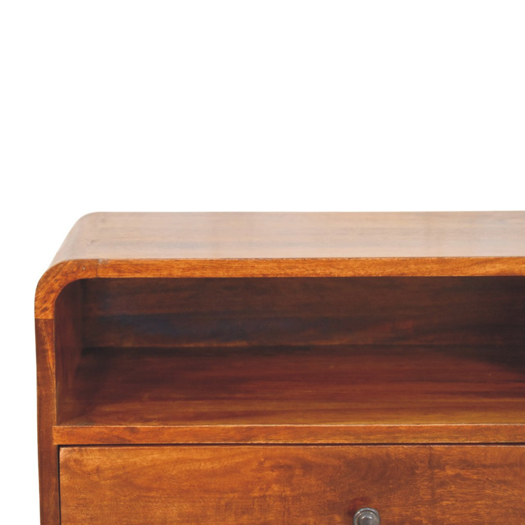 Brown Lacquered Chestnut Solid Mango Wood Wall-Mounted Bedside with 1 Drawer & Open Niche