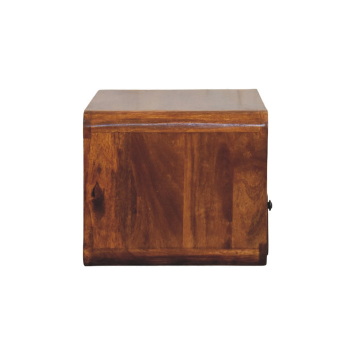 Brown Lacquered Chestnut Solid Mango Wood Wall-Mounted Bedside with 1 Drawer & Open Niche