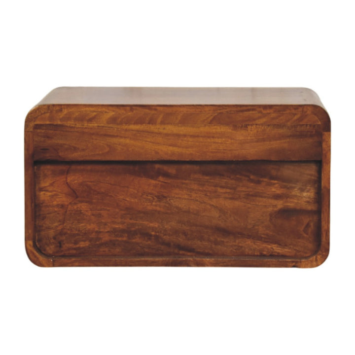 Brown Lacquered Chestnut Solid Mango Wood Wall-Mounted Bedside with 1 Drawer & Open Niche