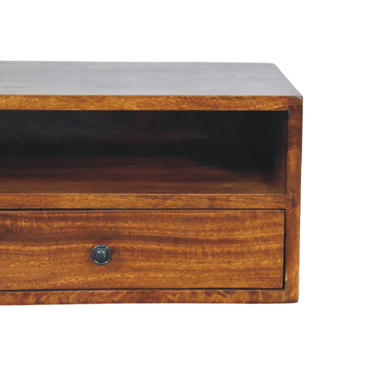 Brown Lacquered Chestnut Solid Mango Wood Lunar 2-Drawer Wall-Mounted Media Unit