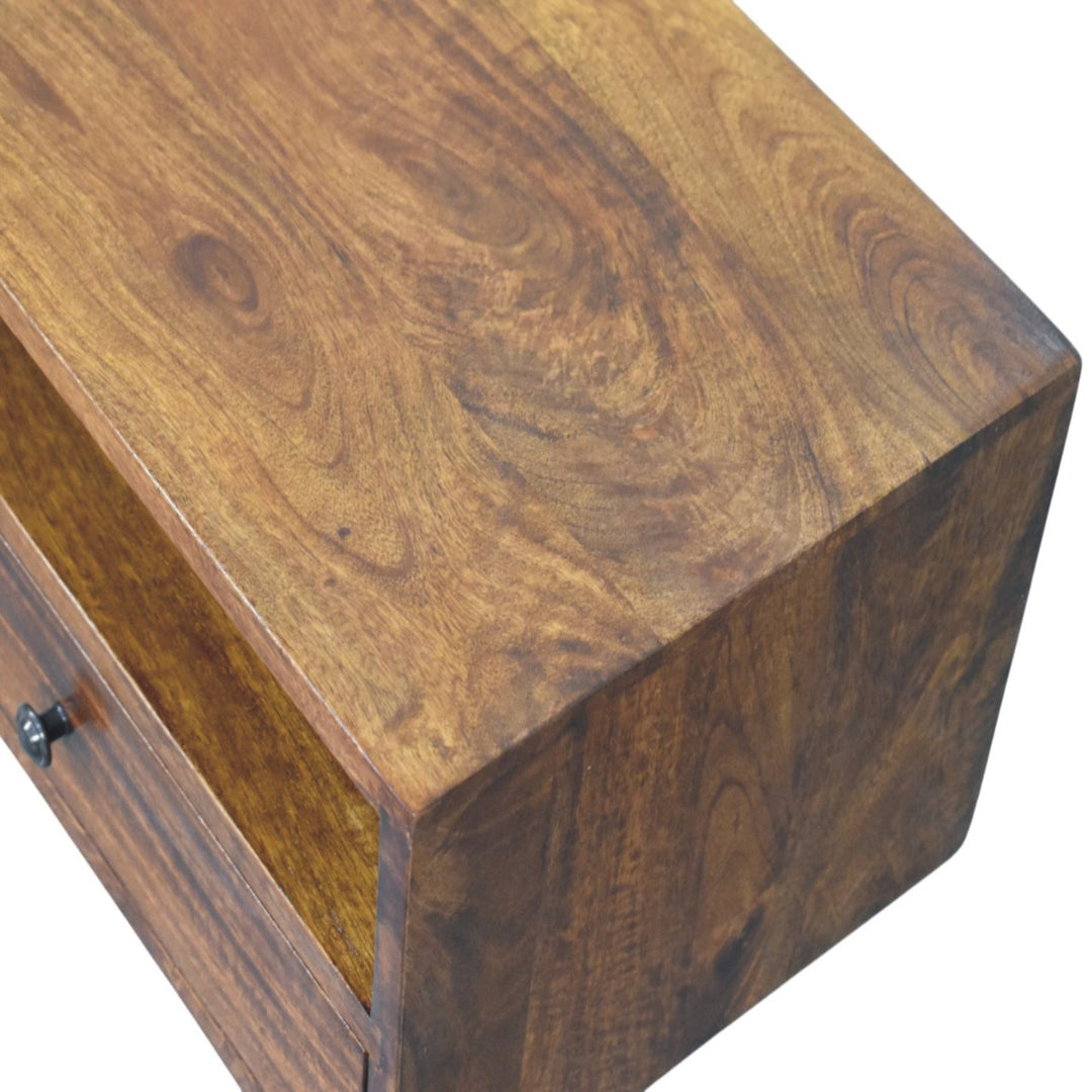 Brown Lacquered Chestnut Solid Mango Wood Lunar 2-Drawer Wall-Mounted Media Unit