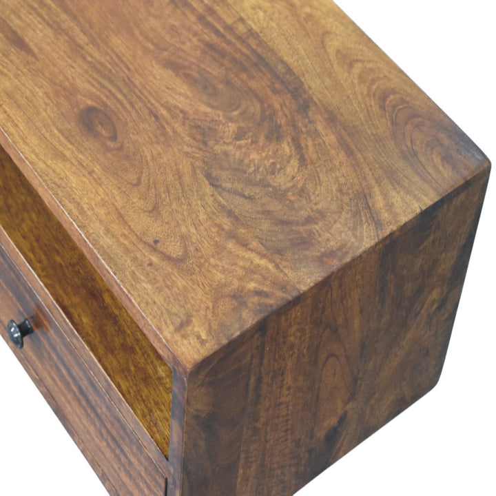 Brown Lacquered Chestnut Solid Mango Wood Lunar 2-Drawer Wall-Mounted Media Unit