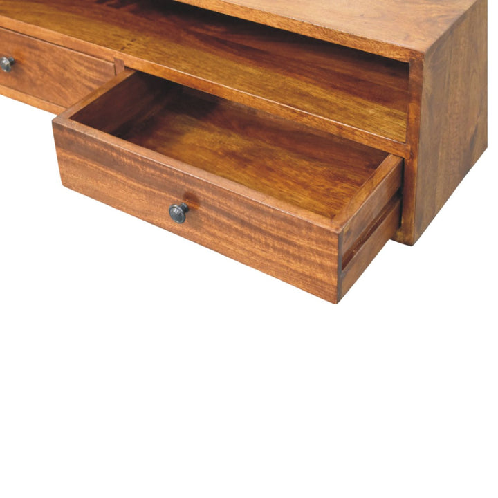 Brown Lacquered Chestnut Solid Mango Wood Lunar 2-Drawer Wall-Mounted Media Unit