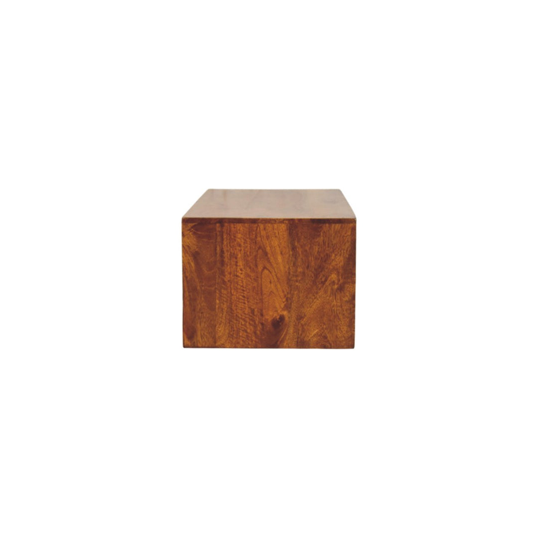 Brown Lacquered Chestnut Solid Mango Wood Lunar 2-Drawer Wall-Mounted Media Unit