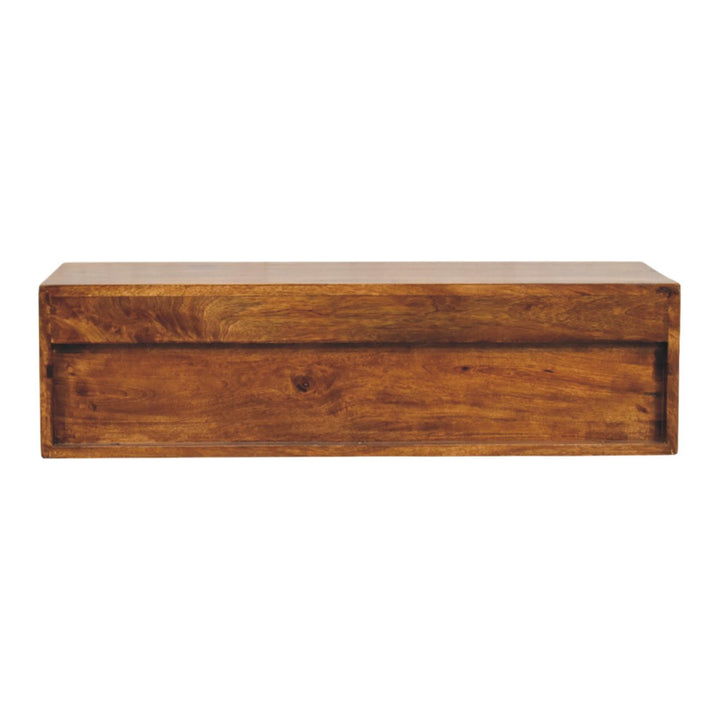 Brown Lacquered Chestnut Solid Mango Wood Lunar 2-Drawer Wall-Mounted Media Unit