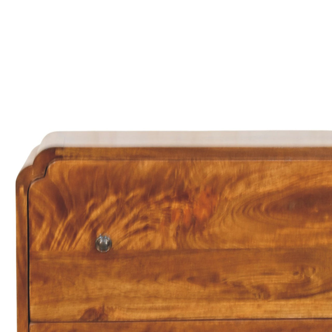 Brown Lacquered Chestnut Solid Mango Wood Newton Chest of Drawers with Rattan Fronts & Ball Feet