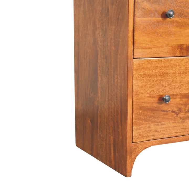 Brown Lacquered Chestnut Solid Mango Wood Newton Chest of Drawers with Rattan Fronts & Ball Feet