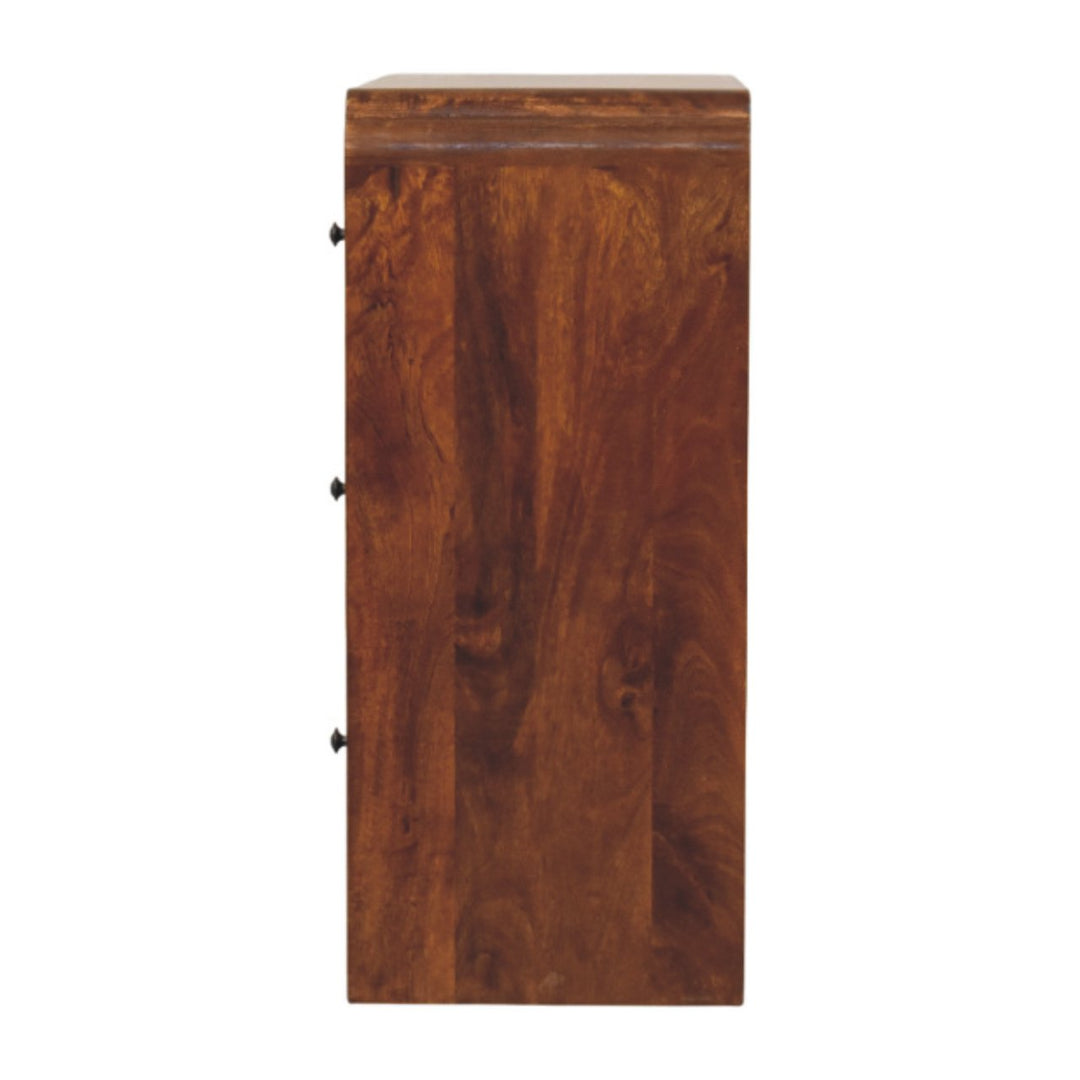 Brown Lacquered Chestnut Solid Mango Wood Newton Chest of Drawers with Rattan Fronts & Ball Feet