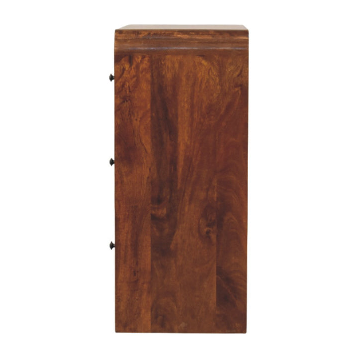 Brown Lacquered Chestnut Solid Mango Wood Newton Chest of Drawers with Rattan Fronts & Ball Feet