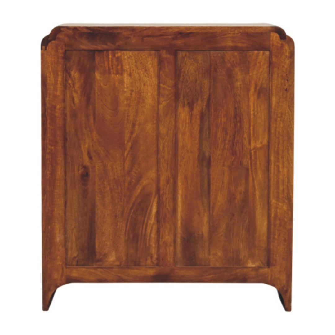 Brown Lacquered Chestnut Solid Mango Wood Newton Chest of Drawers with Rattan Fronts & Ball Feet