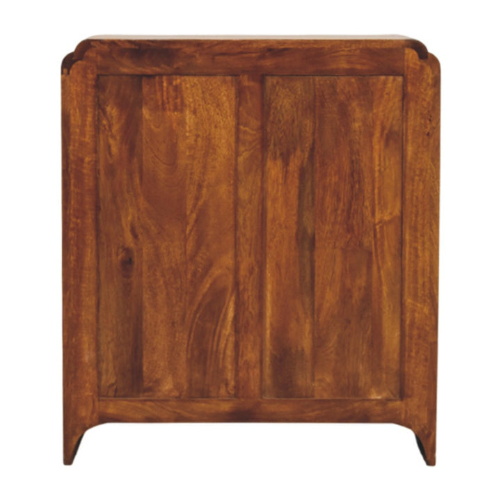Brown Lacquered Chestnut Solid Mango Wood Newton Chest of Drawers with Rattan Fronts & Ball Feet