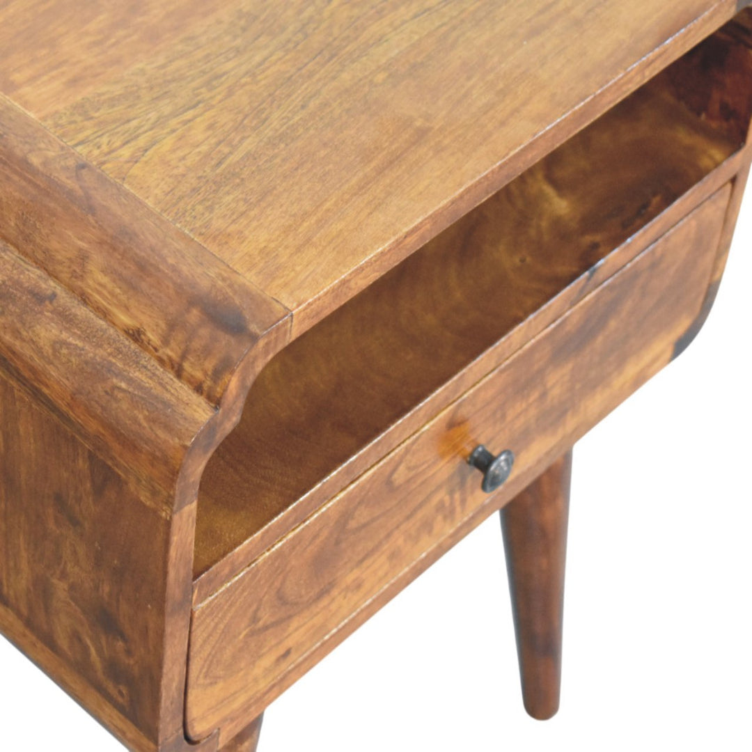 Brown Lacquered Light Oak Solid Mango Wood Newton Wall-Mounted Bedside Table with Open Shelf