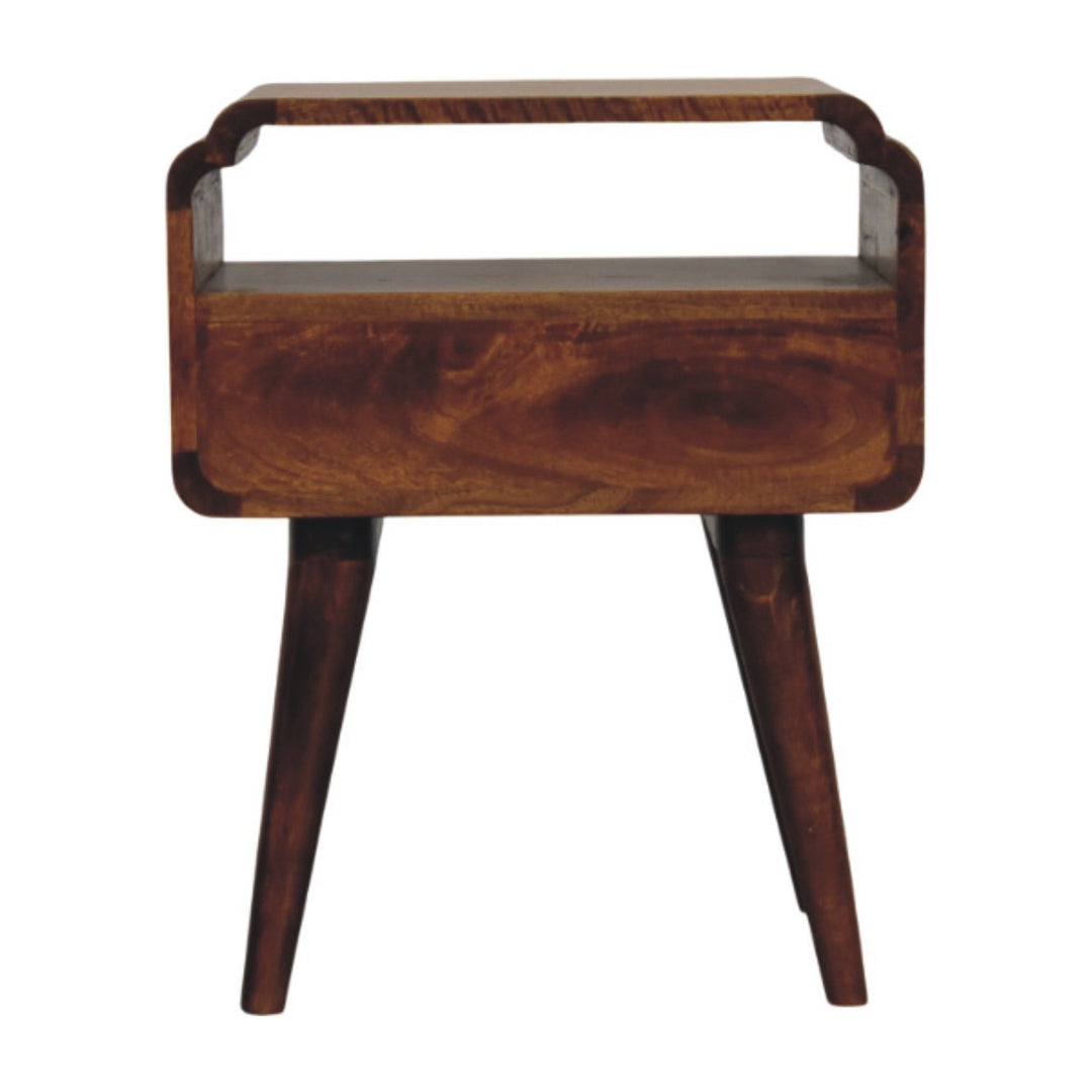 Brown Lacquered Light Oak Solid Mango Wood Newton Wall-Mounted Bedside Table with Open Shelf