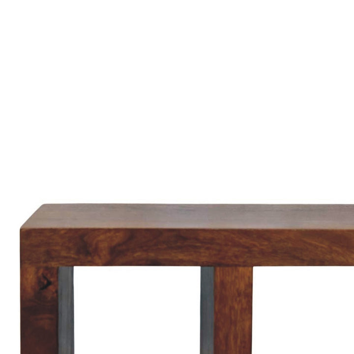 Brown Satined Chestnut Solid Mango Wood Orion Curved TV Stand with Block Legs