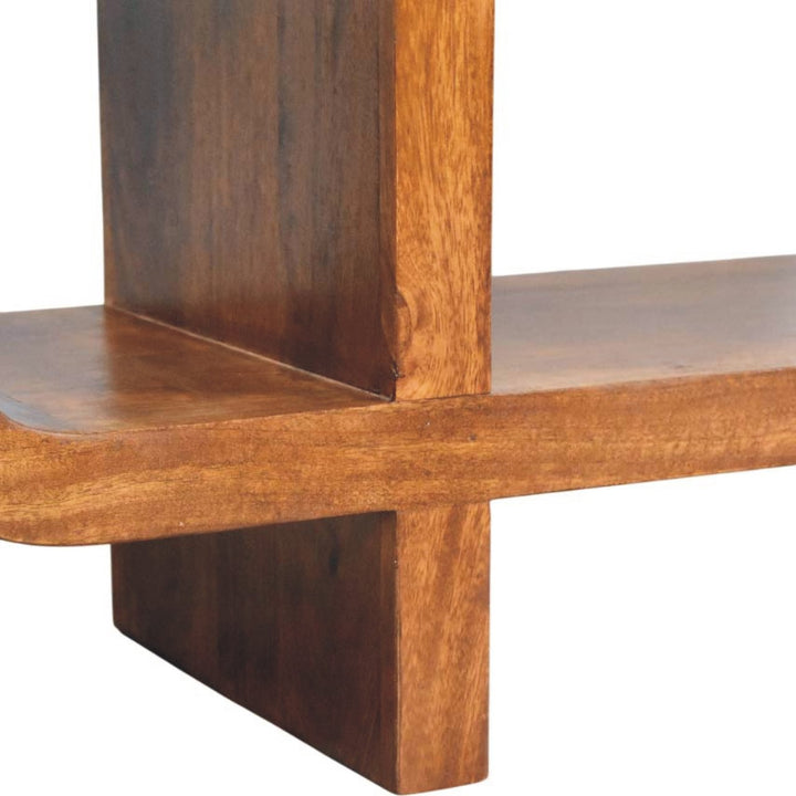 Brown Satined Chestnut Solid Mango Wood Orion Curved TV Stand with Block Legs