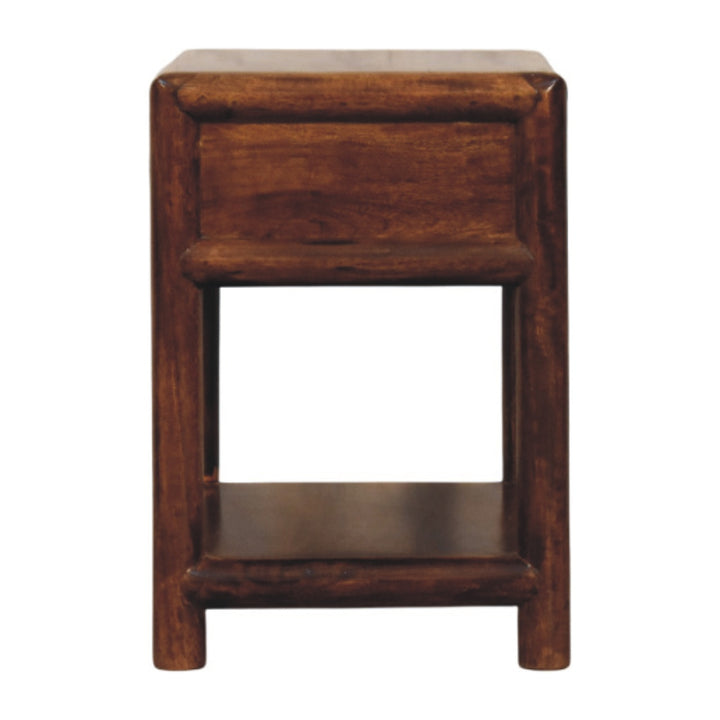 Brown Lacquered Roasted Almond Solid Mango Wood Regency Chestnut Bench with Brown Leather Seat