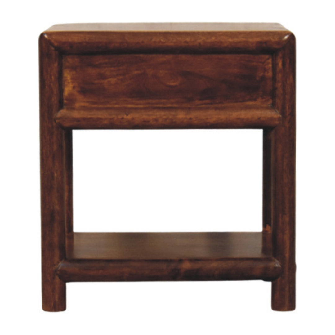 Brown Lacquered Roasted Almond Solid Mango Wood Regency Chestnut Bench with Brown Leather Seat
