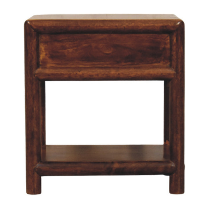 Brown Lacquered Roasted Almond Solid Mango Wood Regency Chestnut Bench with Brown Leather Seat