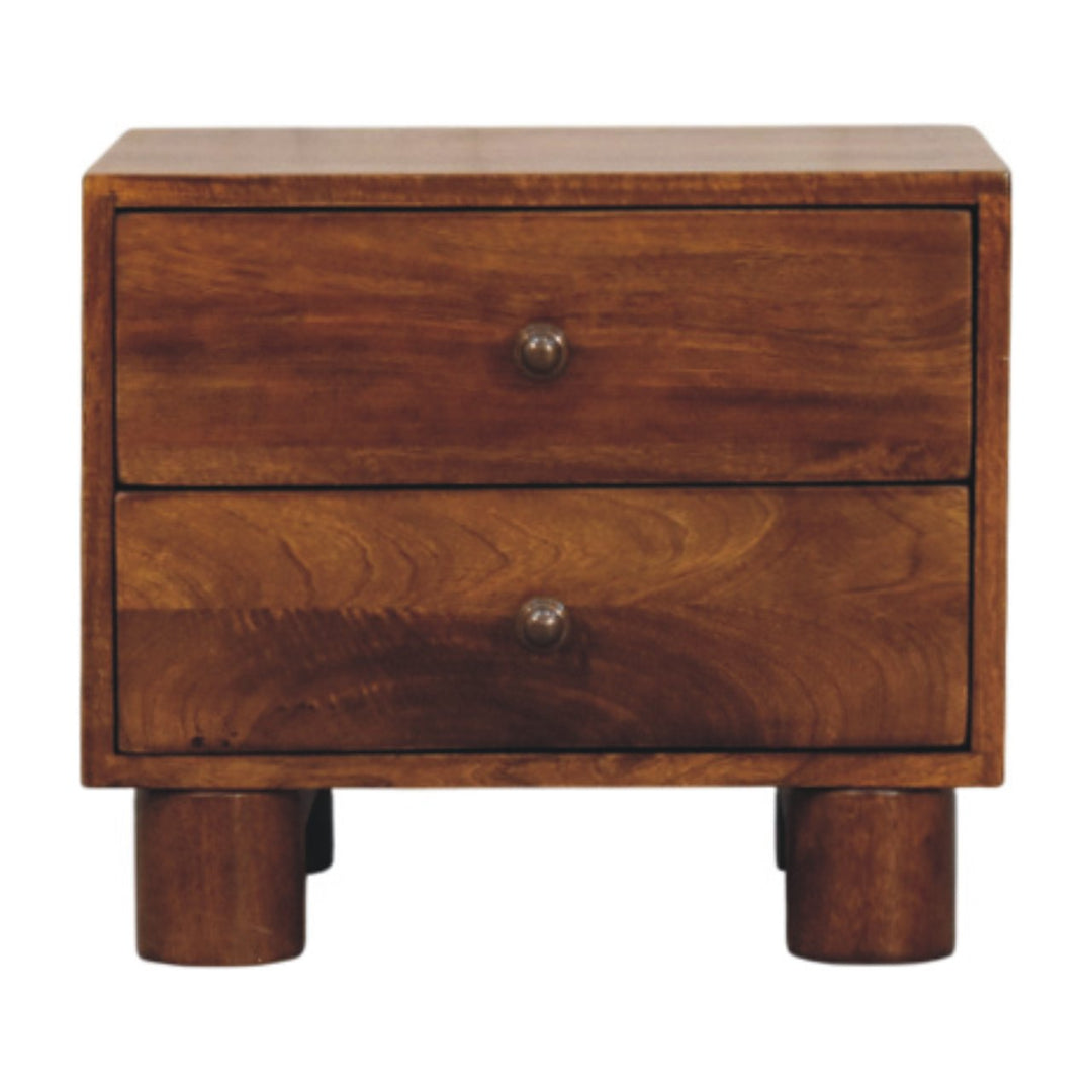 Brown Lacquered Solid Mango Wood Tula Chestnut 2-Drawer Bedside with Tapered Legs