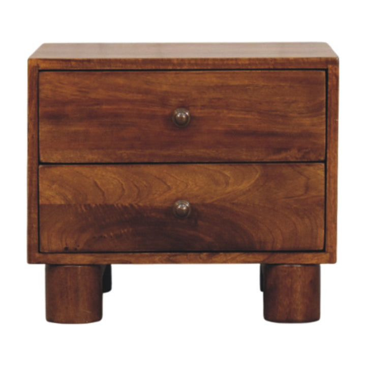 Brown Lacquered Solid Mango Wood Tula Chestnut 2-Drawer Bedside with Tapered Legs