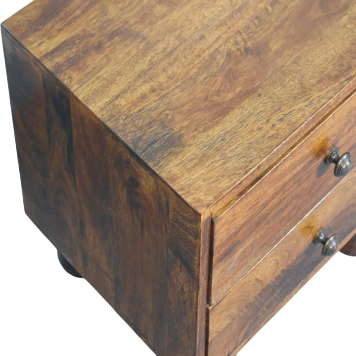 Brown Lacquered Solid Mango Wood Tula Chestnut 2-Drawer Bedside with Tapered Legs