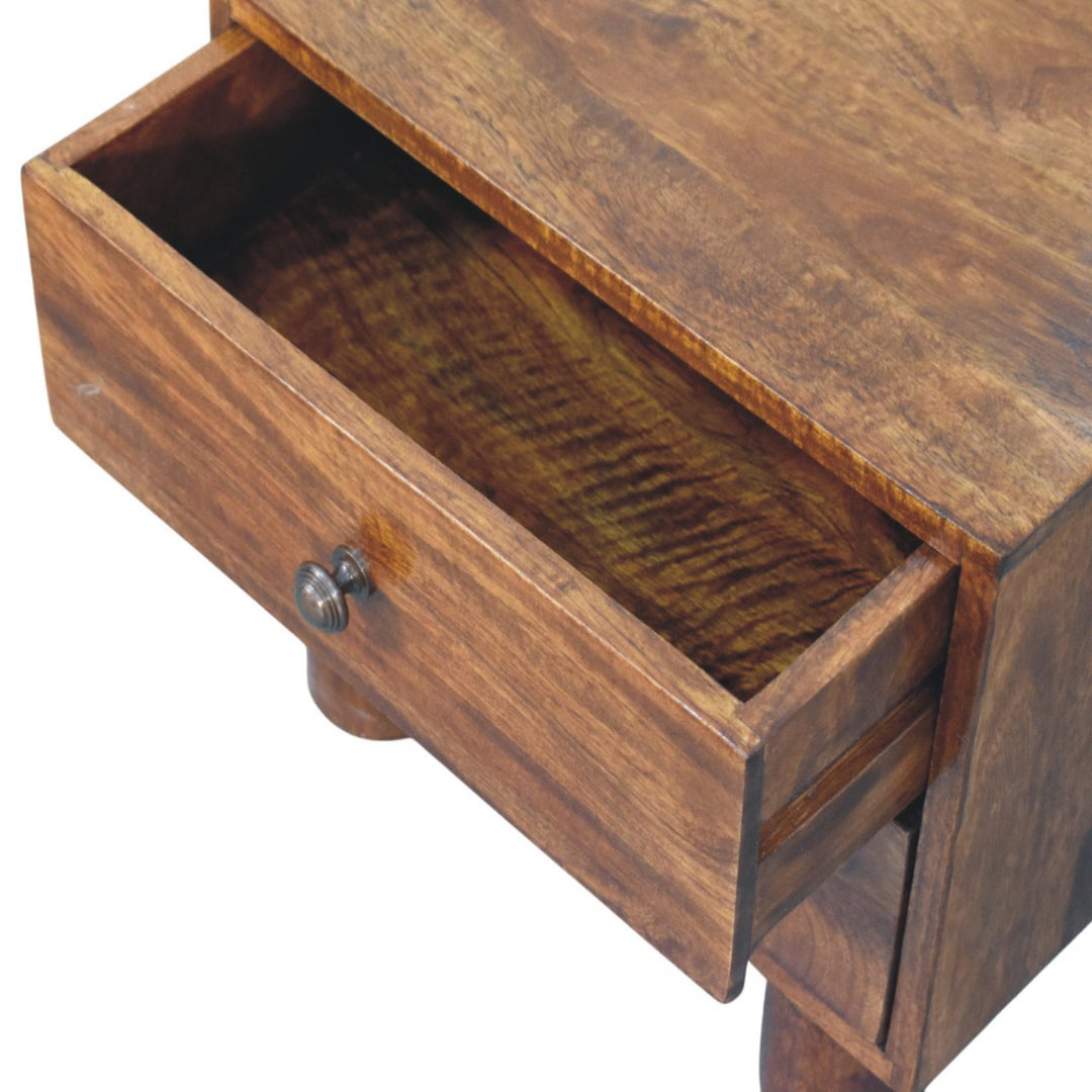 Brown Lacquered Solid Mango Wood Tula Chestnut 2-Drawer Bedside with Tapered Legs