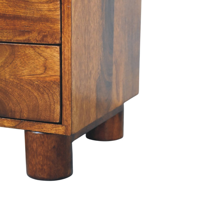 Brown Lacquered Solid Mango Wood Tula Chestnut 2-Drawer Bedside with Tapered Legs