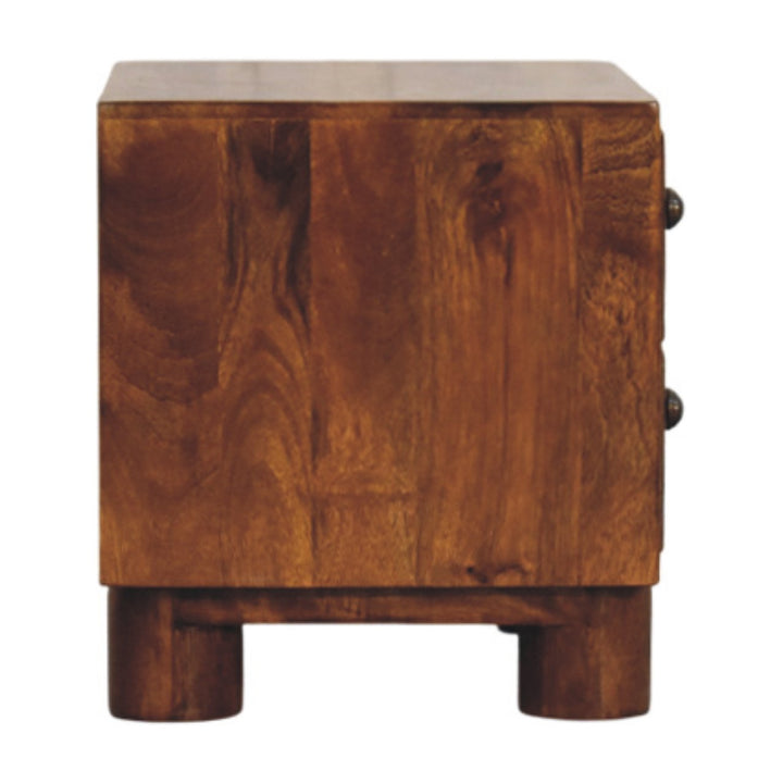 Brown Lacquered Solid Mango Wood Tula Chestnut 2-Drawer Bedside with Tapered Legs