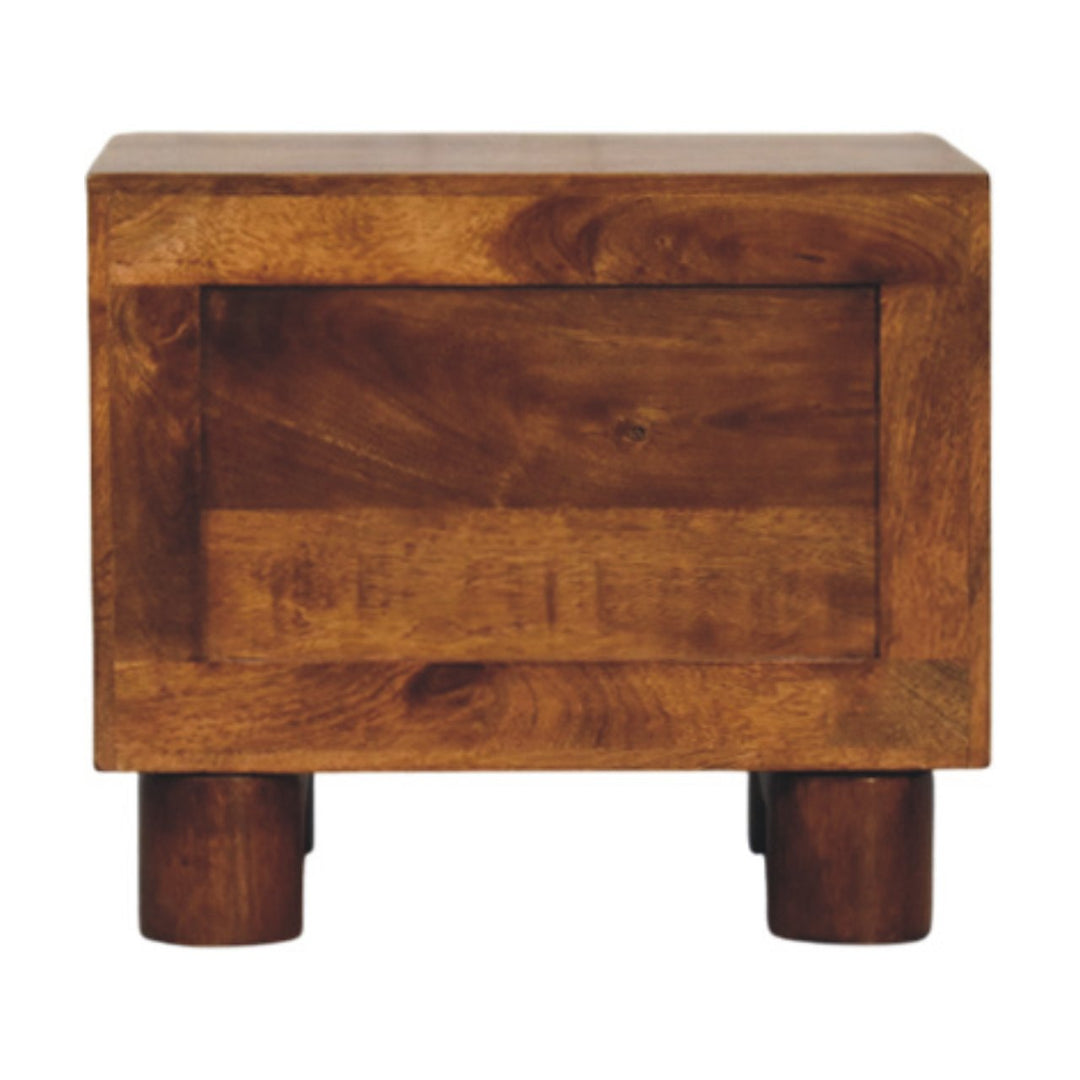Brown Lacquered Solid Mango Wood Tula Chestnut 2-Drawer Bedside with Tapered Legs