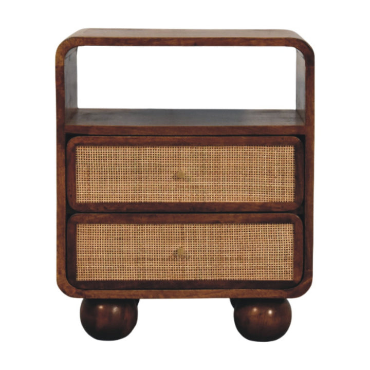 Brown Lacquered Toasted Almond Solid Mango Wood Larissa 2-Drawer Bedside with Curved Legs