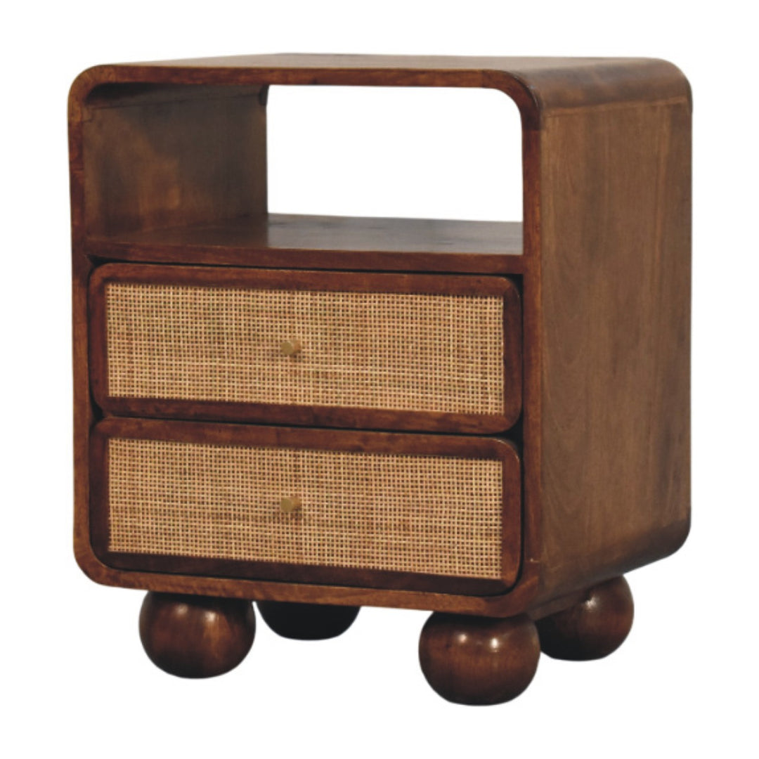 Brown Lacquered Toasted Almond Solid Mango Wood Larissa 2-Drawer Bedside with Curved Legs