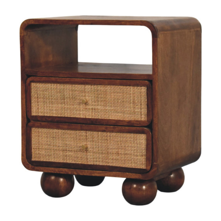 Brown Lacquered Toasted Almond Solid Mango Wood Larissa 2-Drawer Bedside with Curved Legs