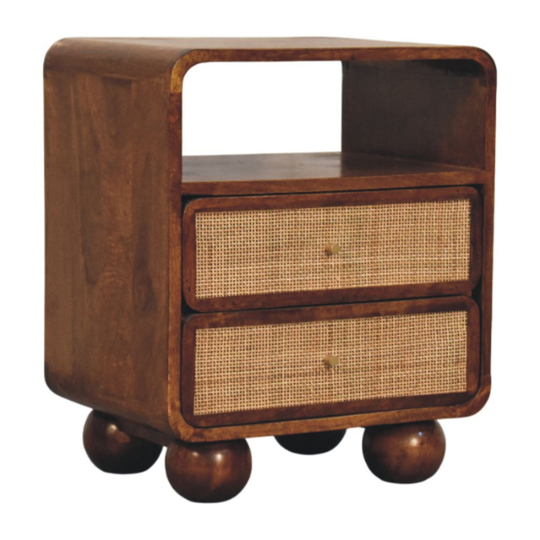 Brown Lacquered Toasted Almond Solid Mango Wood Larissa 2-Drawer Bedside with Curved Legs