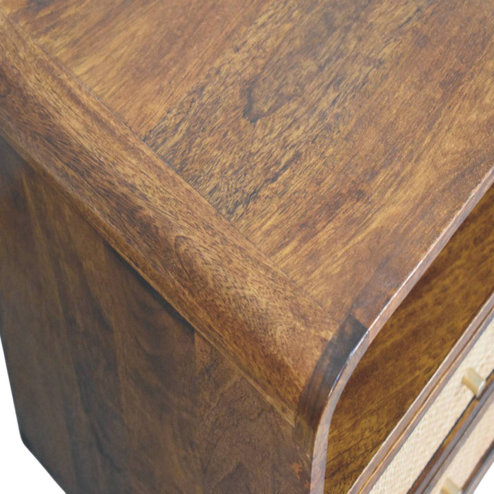 Brown Lacquered Toasted Almond Solid Mango Wood Larissa 2-Drawer Bedside with Curved Legs