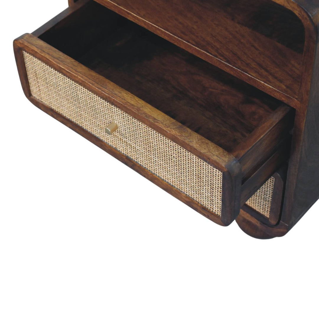 Brown Lacquered Toasted Almond Solid Mango Wood Larissa 2-Drawer Bedside with Curved Legs