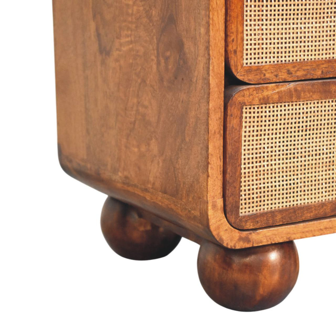 Brown Lacquered Toasted Almond Solid Mango Wood Larissa 2-Drawer Bedside with Curved Legs