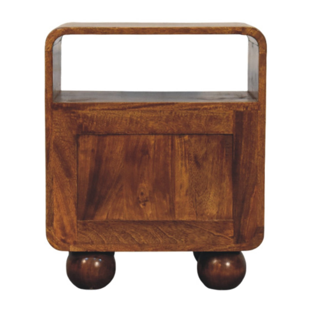 Brown Lacquered Toasted Almond Solid Mango Wood Larissa 2-Drawer Bedside with Curved Legs